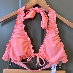 Cupshe Coral Peach Ruffle Halter Bikini Top